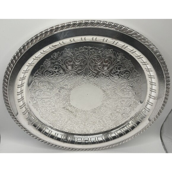 Vintage W.M. Rogers Oneida Silver Plated 12” Round Tray Pierced Braided Edge Orn - Picture 1 of 11